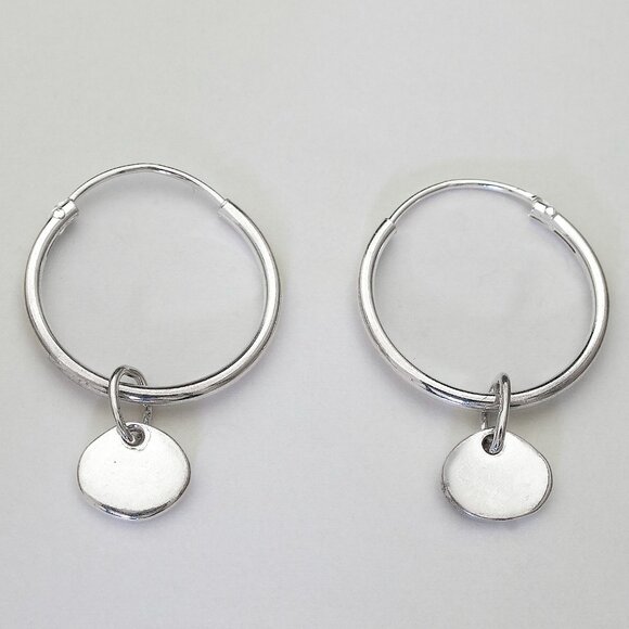 925 Sterling Silver Mini Disc Hoop Earrings,16mm by 1.2mm, Everyday Hinged Hoops - Picture 1 of 5